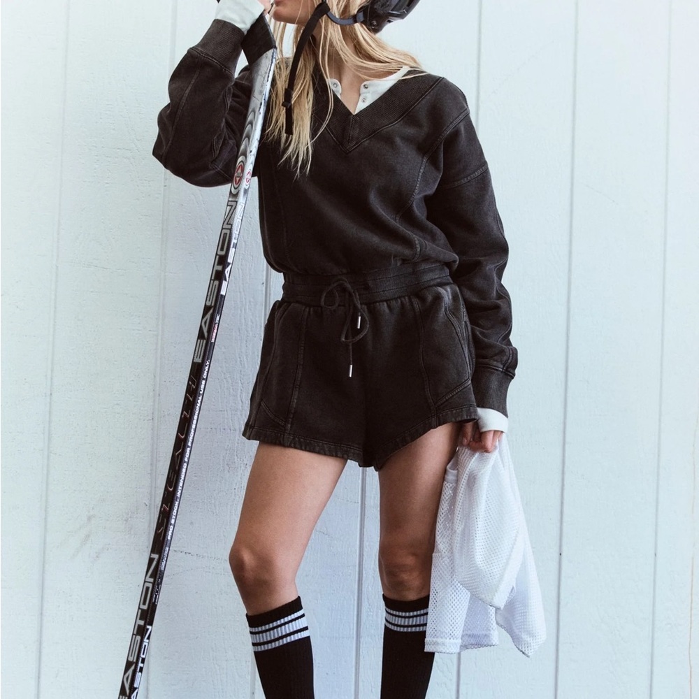 NWT Free People Movement Intercept romper jumpsuit black long sleeve sweat short